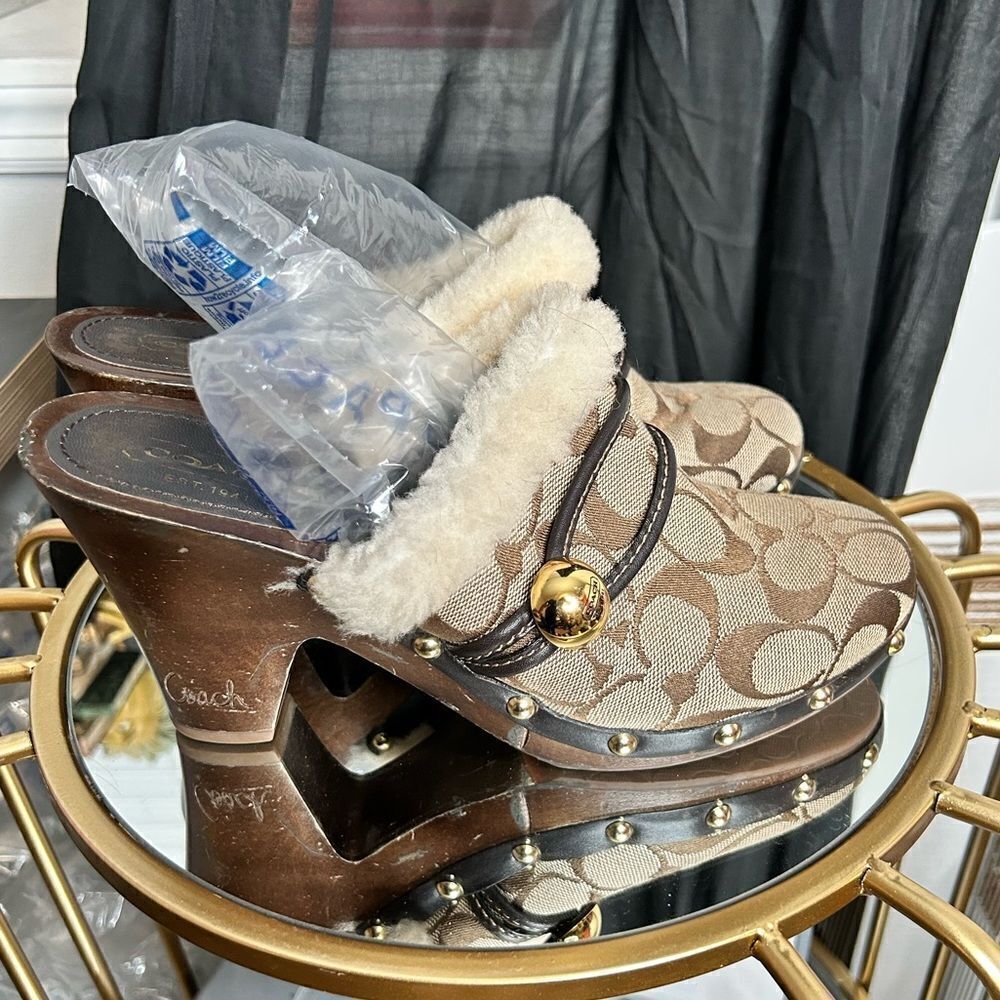 Coach Signature Faux Fur Clogs - Picture 4 of 5